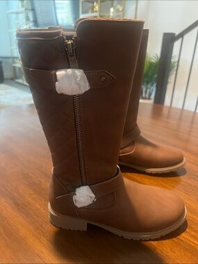 Girls' Tall Brown Quilted Zip Boots - Stylish Kids Riding Boots - Size 2 Medium